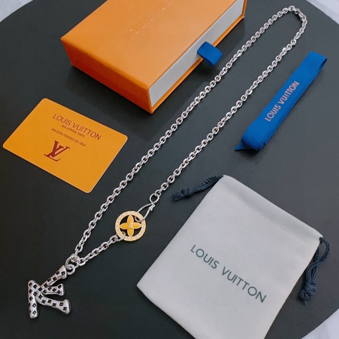 Louis Vuitton Silver 'LV' Charm Necklace